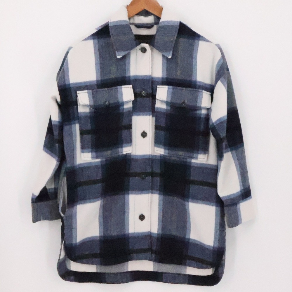 Banana Republic Plaid Shirt Coat Size XXSP Flannel Utility Oversized Cabin Cozy